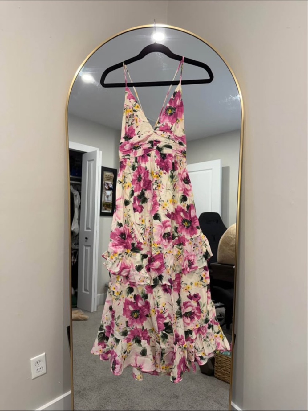 Abercrombie & Fitch Pink Floral Tiered Midi Dress